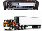 Peterbilt 352 COE 86" Sleeper and 40' Vintage Trailer with Reefer Black with Stripes 1/64 Diecast Model by DCP/First Gear