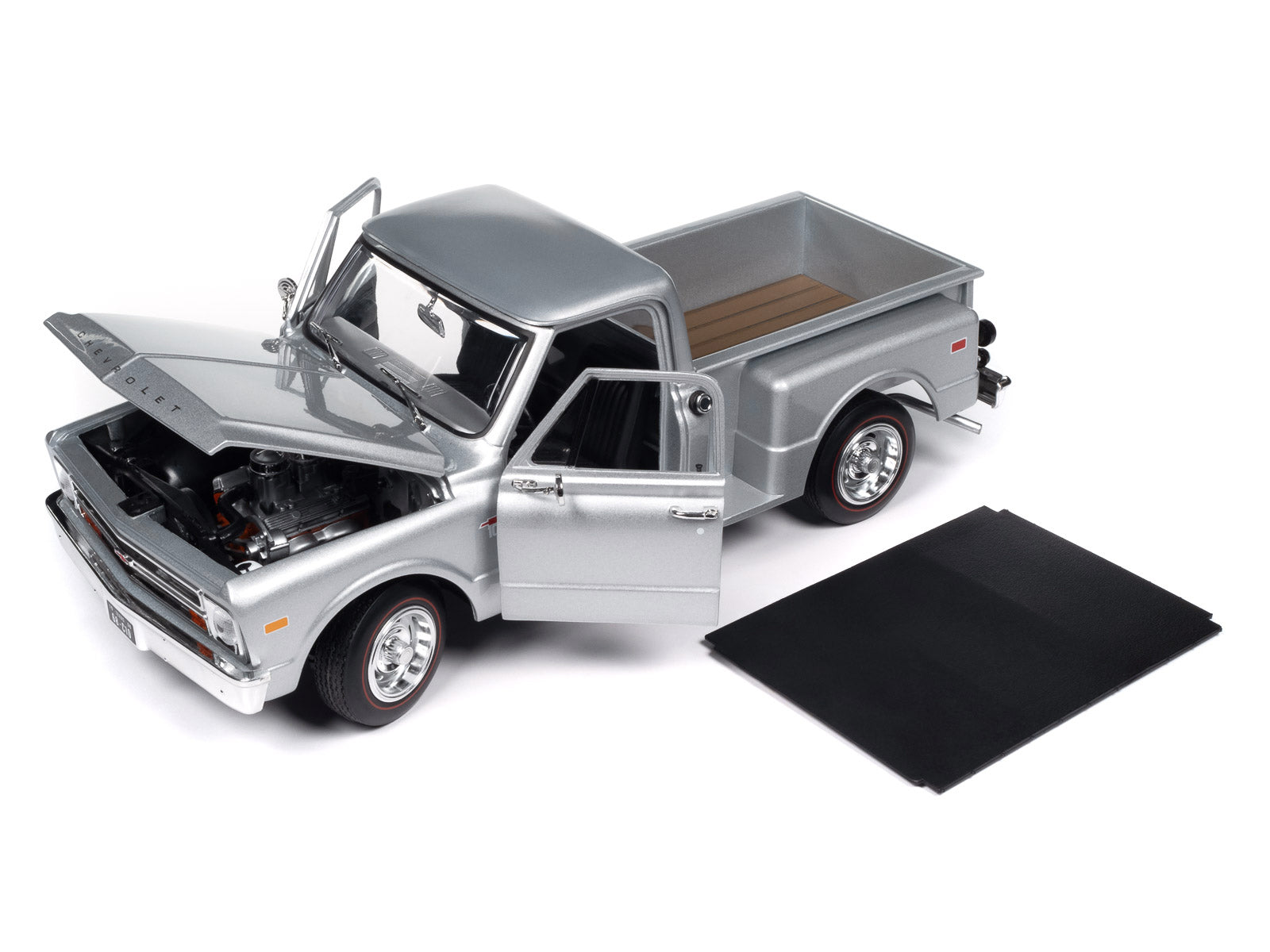 1968 Chevrolet C10 Stepside Pickup Truck Silver Metallic 1/18 Diecast Model Car by Auto World